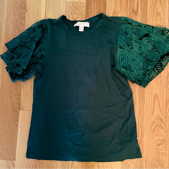 Green flutter sleeve Michael Kors tshirt XS - Picture 2 of 4